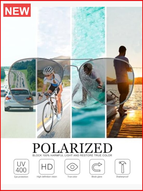 Polarized Aviator Sunglasses UV400 Protection Lightweight Metal